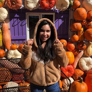 Brown Sherpa Abercrombie and Fitch zip up jacket